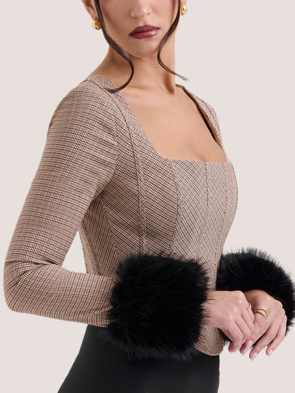 NWT House of CB Antonia Brown Puppytooth Corset Top